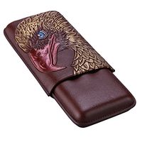 CIGARLOONG Cigar Leather Case Eagle Pattern Portable 3 Cigars（Color：Red Wine）