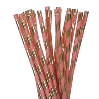 Biodegradable Paper Straws Peach With Gold Foil Striped (75)