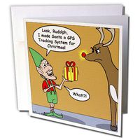 3dRose Elf & Rudolph GPS Present - Greeting Cards, 6 x 6", Set of 12 (gc_3087_2)