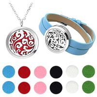 PiercingJ 316L Stainless Steel Aromatherapy Essential Oils Diffuser Locket Necklace Pendant Bracelet Set with 12 Felt Pads
