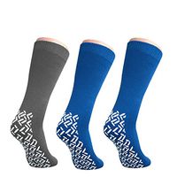 Pack of 3 Pairs - XXXL Non-Skid Bariatric Extra Wide Slipper Socks for People with Swollen feet Diabetes & Edema (1 Grey 2 Royal Blue)