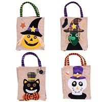 Coxeer Halloween Candy Bags, 4 Pieces Reusable Totes Bag Creative Cartoon Pumpkin Bag Kids Witch Cat Pattern Gift Bag Holiday Trick-or-Treat Tote Bag Gift Wrap Bag for Children