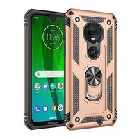 Compatible with Moto G7 Phone case with Kick Stand Slot with Magnetic car Place and Ring: Full Body Protection Armor Dual Shock Proven Protection Cover (Gold)