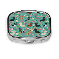 Pill Organizer Pill Box Metal Portable Vitamin Pill Case for Pocket,Purse,Daily Needs and Travelling -Dachshund Florals Flower Pet Portrait Dog Art