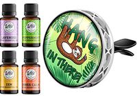 Wild Essentials Hang In There Sloth Enamel Aromatherapy Car Vent Air Freshener Essential Oil Diffuser Vent Clip, 8 Color Pads 100% Pure Essential Oils (Lavender, Peppermint, Inner Calm, Zen) Gift Set