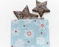 (20) Small Christmas Cello Bags - Blue White Snowflake Cello Bags Treat Cookie 4" x 9" Blue White w/Twist Ties