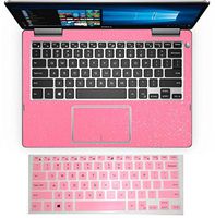 BingoBuy Palmrest Decal Sticker (2-Pack) + Keyboard Protector Cover Skin for 13.3'' Dell Inspiron 13 7000 Series (Model 13-7373,i7373, Shimmery Pink palmrest Sticker+Pink Keyboard Skin)