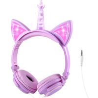 Sunvito Unicorn Headphones for Kids,Foldable Kids Headphones with LED Glowing Light and 3.5mm Jack for School,Birthday Gifts(Light Purple)