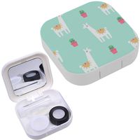 Portable Contact Lens Case Box Travel Kit Mirror + Bottle + Tweezers Container Holder [ Cute Lama Cacti ]