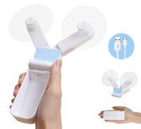 Personal Mini Handheld Fan Dual Head,Portable Small Desk Fan,Folding Pocket Fan USB Rechargeable for Home Office Outdoor Travelling 2 Speeds Fan Blue White