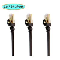Cat7 Ethernet Cable 3 ft Black Shielded (STP), AULLOV High Speed Flat RJ45 Cat-7/Category 7 Internet LAN Computer Patch Cord Cable, Faster Than Cat5/Cat6-3 Feet Black-3 Pack
