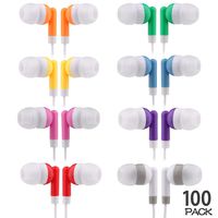 CN-Outlet Wholesale Kids Bulk Earbuds Headphones 100 Pack Multi Colored Individually Bagged Disposable Earphones Perfect for School Classroom Libraries Students (100Mixed)