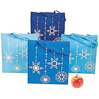 4 ~ Snowflake Tote Bags / Christmas Gift Bags ~ Large 15 1/4" X 16 1/2" with 10" Handles ~ Non-woven Polyester ~ New