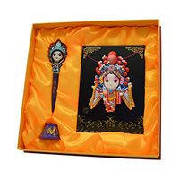 Arozk Peking Opera Pen & Mask Sculpture Gift Set， Chinese Style Peking Opera Characters Doll Handcrafted Collection Decoration for Birthday Christmas