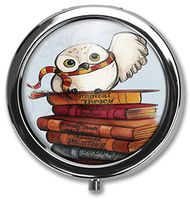 Lovely Owl Custom Round Silver Pill Box Pocket 2.1 inches Medicine Tablet Holder Organizer Case for Purse
