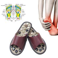 ADAHX Healthy Massager Foot Care Slippers,Pebble Stone Foot Massage Slippers Reflexology Feet Elderly Acupuncture Health Shoes Sandals,WineRed,36/38（24.5CM）