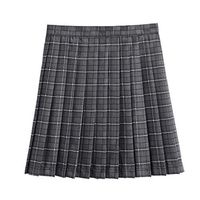 EDC Women School Uniforms Plaid Pleated Costume Mini Skirt Japan High Waist Pleated Cosplay Costumes Skirts (L, Gray)