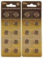 Hawk 10 Piece Card Alkaline Button Cell Batteries - Size LR1130/189 : (Pack of 2 Sets) - B-AG10