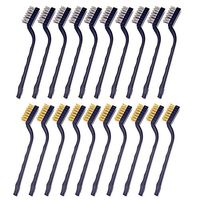 Sunmns 20 Pieces Mini Handle Stainless Steel Wire Bristles Brush Set for Cleaning Welding Slag, Stain and Rust (Silvery Golden)