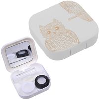 Portable Contact Lens Case Box Travel Kit Mirror + Bottle + Tweezers Container Holder [ Owl Design Zentangle ]