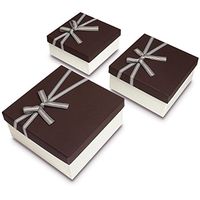 Ikee Design Square Nesting Gift Boxes, A Set of 3,Brown Color with A Bowtie