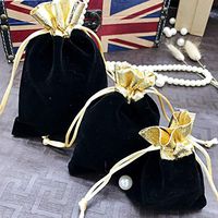 HOUTBY 50PCs Soft Velvet Drawstring Pouches Jewelry Gift Bags with Gold Trim for Party Wedding Candy