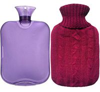 Premium Classic Rubber Hot Water Bottle, Transparent Hot Water Bottle with Burgundy Knit Cover