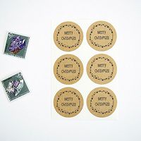 Merry Christmas with Wreath Design Stickers, Rustic Round Envelope Seals, Gift Wrap Labels, by Once Upon Supplies, 1.5 Inches, 60 Stickers