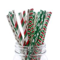 Ipalmay Christmas Drinking Straw, Biodegradable Paper Straws, 7.75 Inches, Red and Green, Pack of 100