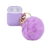 Eve.Ruan Cute Burgundy Color Soft Silicone Case with Portable Pompom Pearl Keychain for Girls, Anti-Lost Protective Cover Skin Case for AirPods 1/2, Shock Absorbing Design&Charging Hole (Purple)