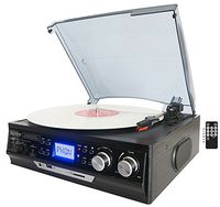 Boytone BT-17DJB 3-speed Stereo Turntable, 2 Built in Speakers Digital LCD Display AM/FM Radio, USB/SD Slot, AUX+ MP3 & WMA Playback /Recorder & Headphone Jack + Remote Control