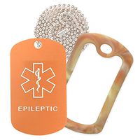Epileptic Medical Alert ID Necklace with Copper Tag, Camo Desert Silencer, and 30'' USA Chain - 154 Color Choices