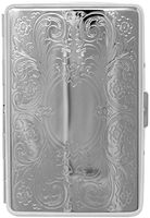 Silver Vintage Victorian Scroll Compact (16 100s) Metal-Plated Cigarette Case & Stash Box