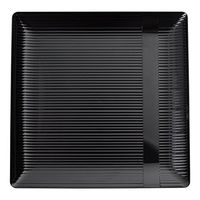 Exquisite Disposable-Black-Plastic-Plates-Square Linear (40 Pack) Wedding Dinner Fancy Tableware Dishes (7.5 Inch, Black) Single Size Set