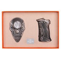 CIGARLOONG Cigar Lighter Set Silver Skull Sharpening Blade Engraved Cigar Cutter and Refillable Butane Retro Lighter