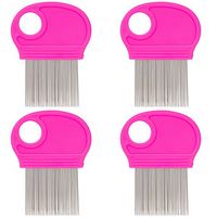 4 Pack Lice Combs, Nit Remover with Metal Teeth and Magnifier Tool for Hair and Head (Pink)