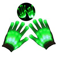 AULIN LED Gloves, LED Skeleton Hand Gloves with 6 Lighting Mode Toys Rave Gloves for Kids&Adults Party Halloween/Christmas/Birthday Gift (Green)