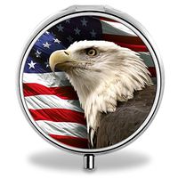 IMLONE Pill Organizer, Customized Eagle USA Flag Pill Boxes with 3 Components for Purse