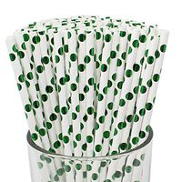 Just Artifacts Premium Biodegradable 100pcs Metallic Polka Dot Paper Straws (Color: Metallic Green)