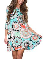 RANLUP Women's 3 4 Sleeve Floral Printed Casual Loose T-Shirt Dress Swing Tunic Dresses with Pockets