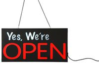 Displays2go Open Store Sign, Neon Red and White LED Bulbs, Mount Hardware Included (Black ABS Plastic)