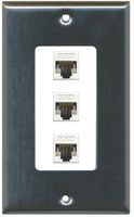 RiteAV Decorative 1 Gang 3 Port Cat5e Wall Plate - Stainless/White