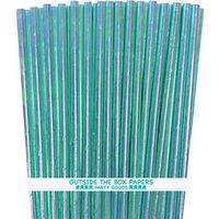 Iridescent Paper Straws- Blue Green - 7.75 Inches - 100 Pack