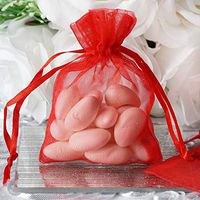 Efavormart 10PCS RED Organza Gift Bag Drawstring Pouch Wedding Favors Bridal Shower Treat Jewelry Bags - 3"x4"