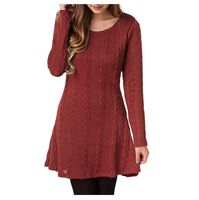 Wadonerful Womens Sweater Dress O Neck Long Sleeve Cable Knitted A-Line Dress Elegant Knit Dress Oversized Mini Dresses (XXXXX-Large, Hot Pink)
