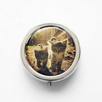 RhyNSky Animal Cat Mini Portable Pocket Pill Box Case Holder for Purse, 3 Compartments, Silvery, FS9