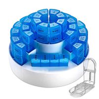 Pill box dispenser organizer, extra large hard case container. 31 daily medicine compartments. Full month holder. Weekly dosis pillbox (7). 4 Times of the day boxes. Monthly travel purse cases BS0344J