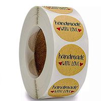 Dafuz Kraft Label Sticker | Handmade with Love Baking Labels | 1 inch Round Personalized Envelope Treat Label Stickers | 500 Labels Per Roll (2 Heart)