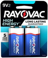 High Energy Premium Alkaline Battery, 9V, 2/Pack