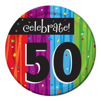 8-Count Round Paper Dessert Plates, Celebrate 50, Milestone Celebrations